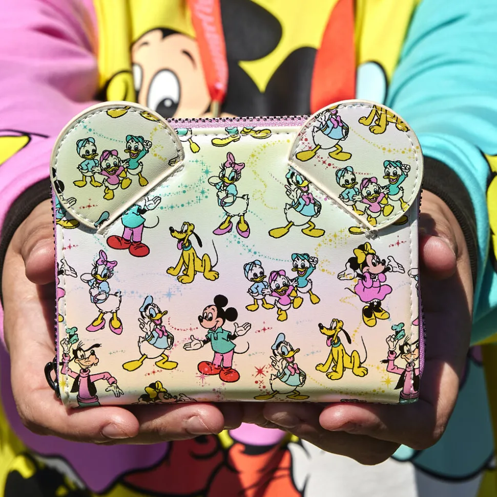 Disney Wallets<100 Mickey & Friends Classic All-Over Print Iridescent Zip Around Wallet