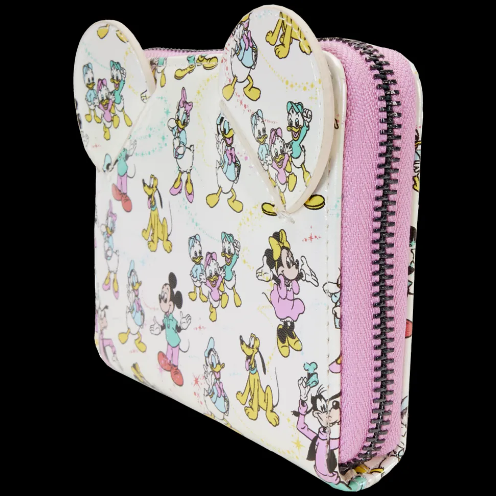 Disney Wallets<100 Mickey & Friends Classic All-Over Print Iridescent Zip Around Wallet