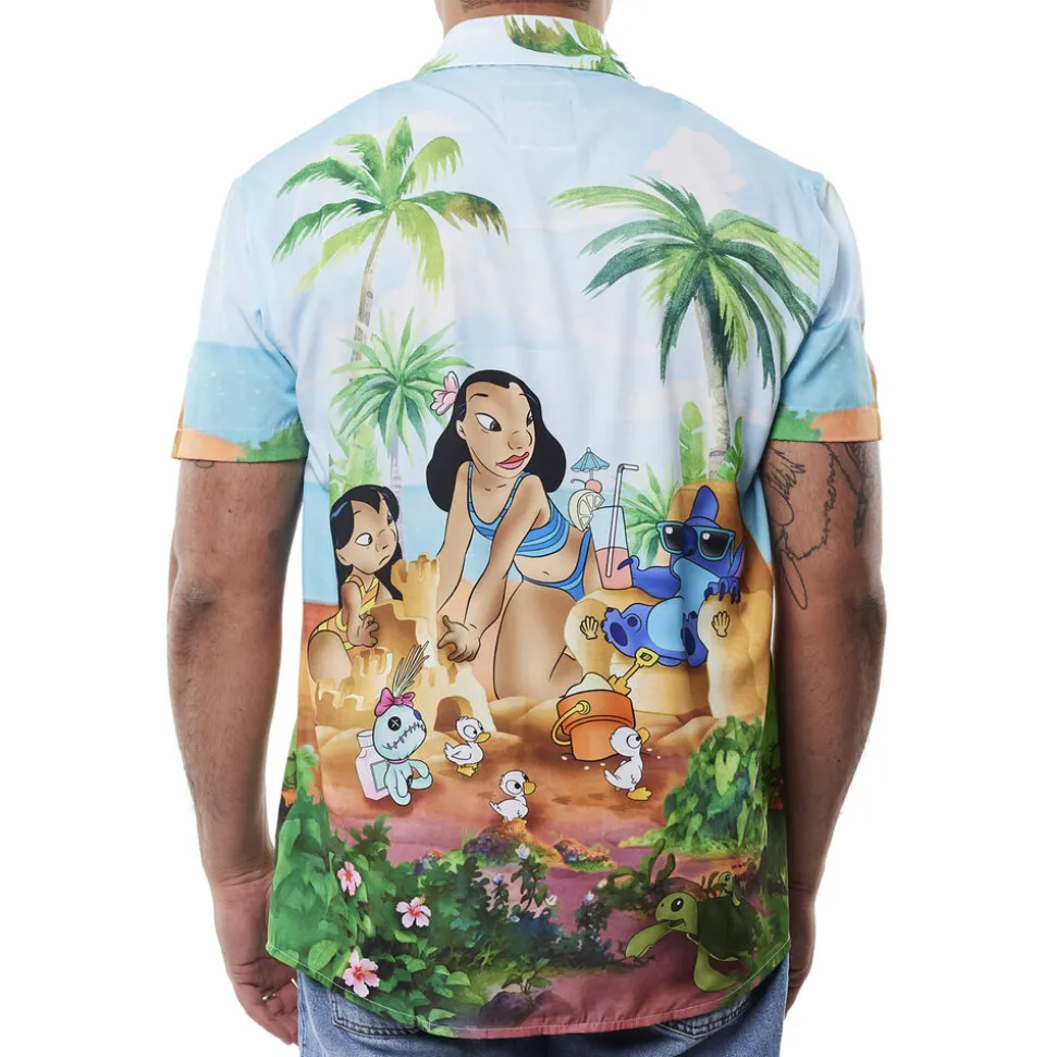 Unisex Disney Tops<Lilo & Stitch Beach Scene Unisex Camp Shirt