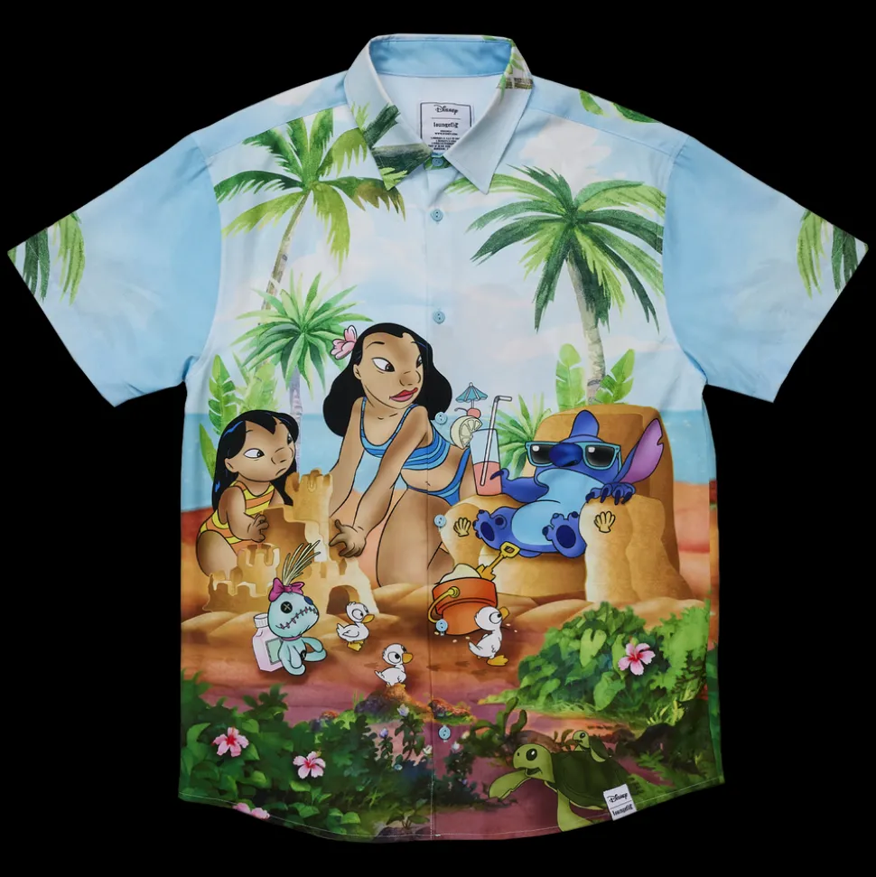 Unisex Disney Tops<Lilo & Stitch Beach Scene Unisex Camp Shirt