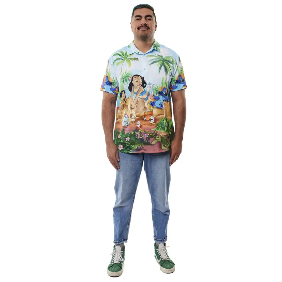 Unisex Disney Tops<Lilo & Stitch Beach Scene Unisex Camp Shirt