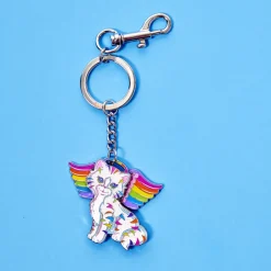 Lisa Frank Keychains< Holographic Glitter Angel Kitty Moving Keychain