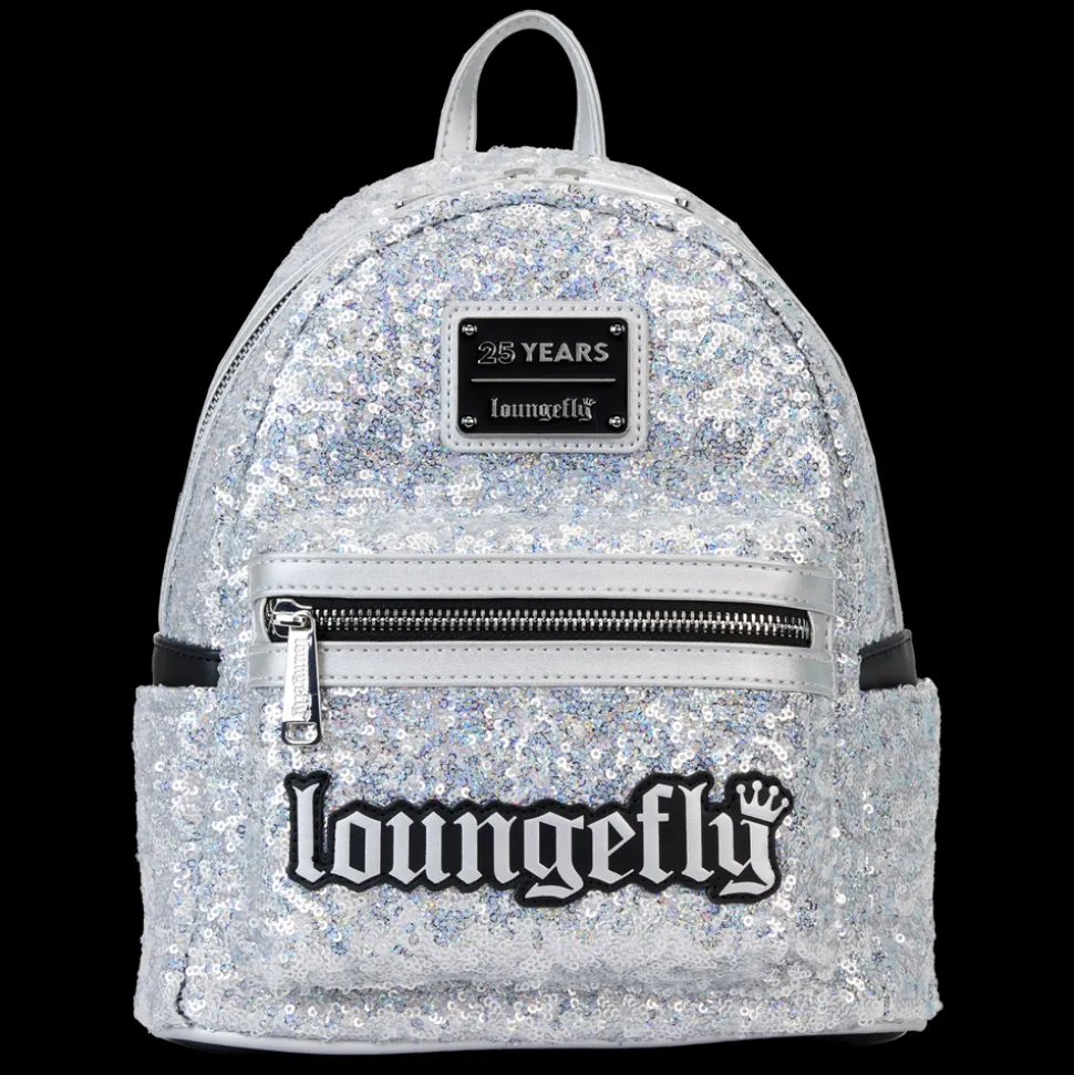 Loungefly Mini Backpacks< 25Th Anniversary Logo Holographic Silver Sequin Mini Backpack
