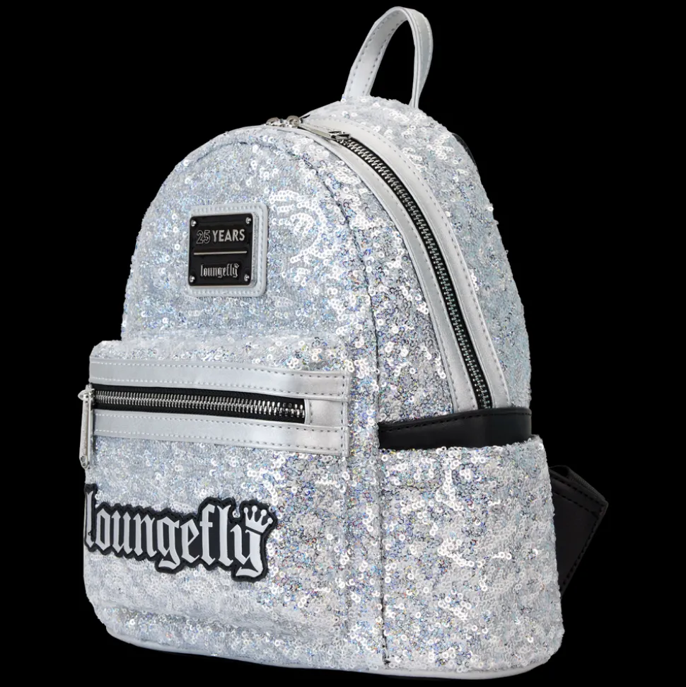 Loungefly Mini Backpacks< 25Th Anniversary Logo Holographic Silver Sequin Mini Backpack