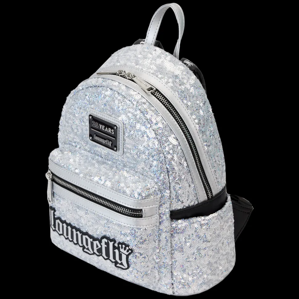 Loungefly Mini Backpacks< 25Th Anniversary Logo Holographic Silver Sequin Mini Backpack