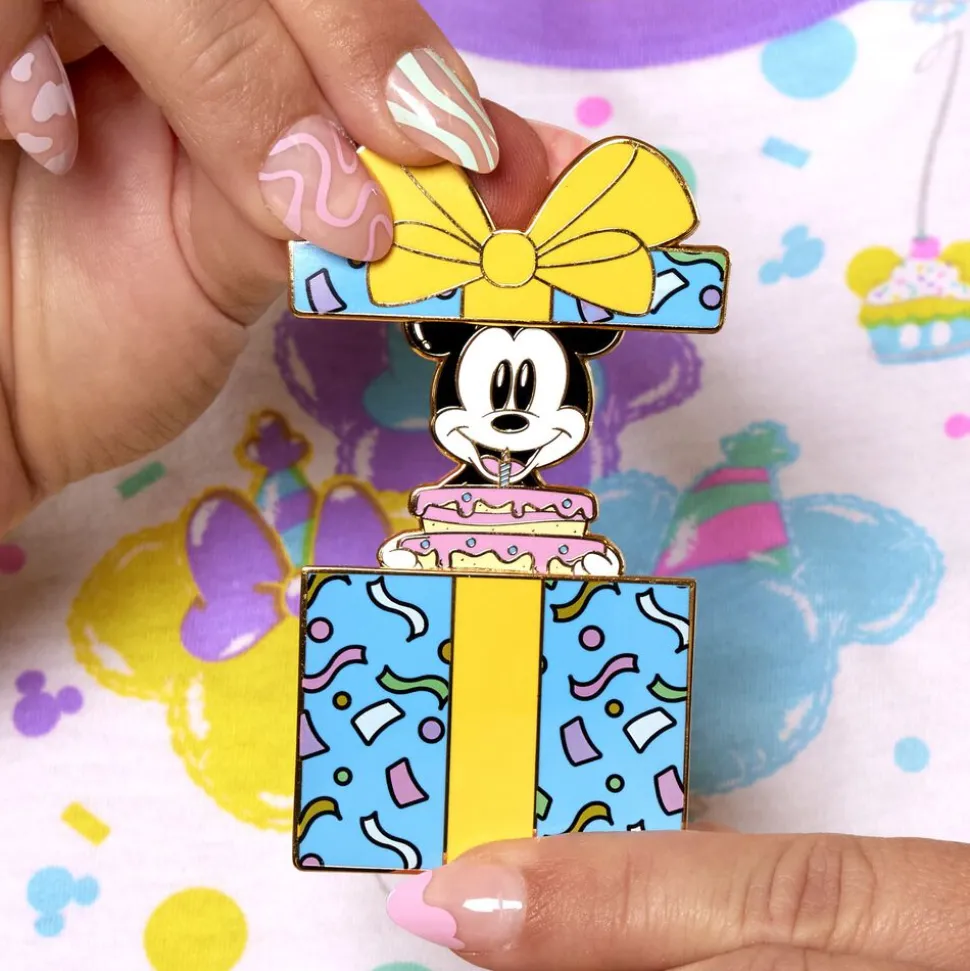 Disney Enamel Pins<Mickey Mouse Birthday Present Surprise 3" Collector Box Sliding Pin