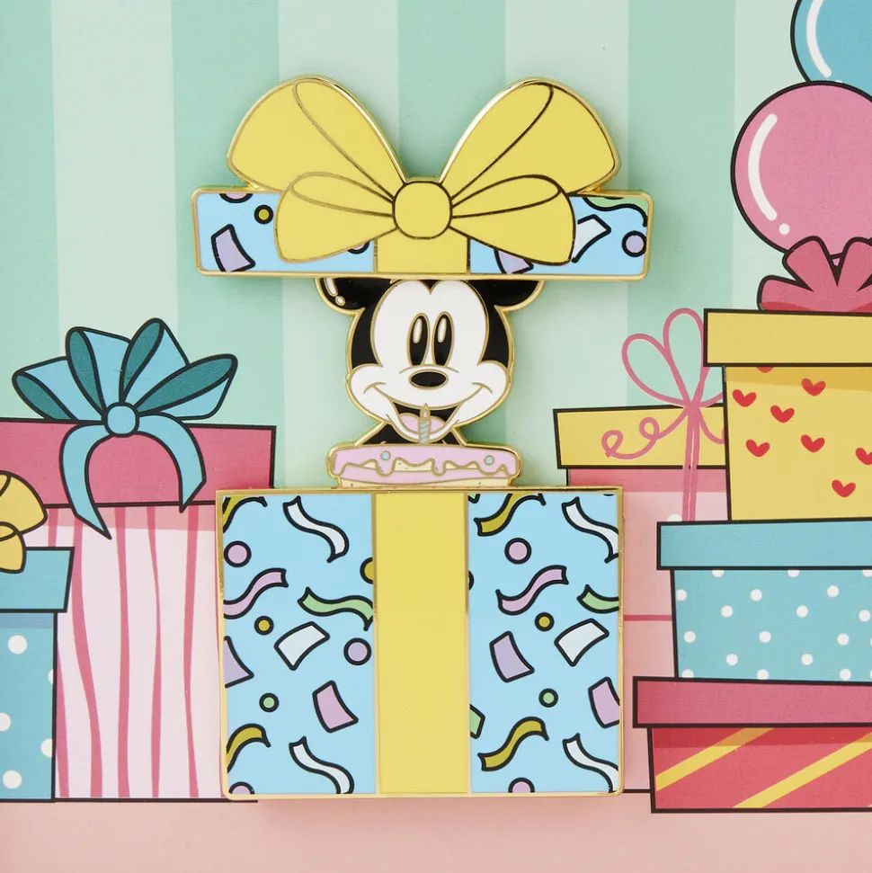 Disney Enamel Pins<Mickey Mouse Birthday Present Surprise 3" Collector Box Sliding Pin