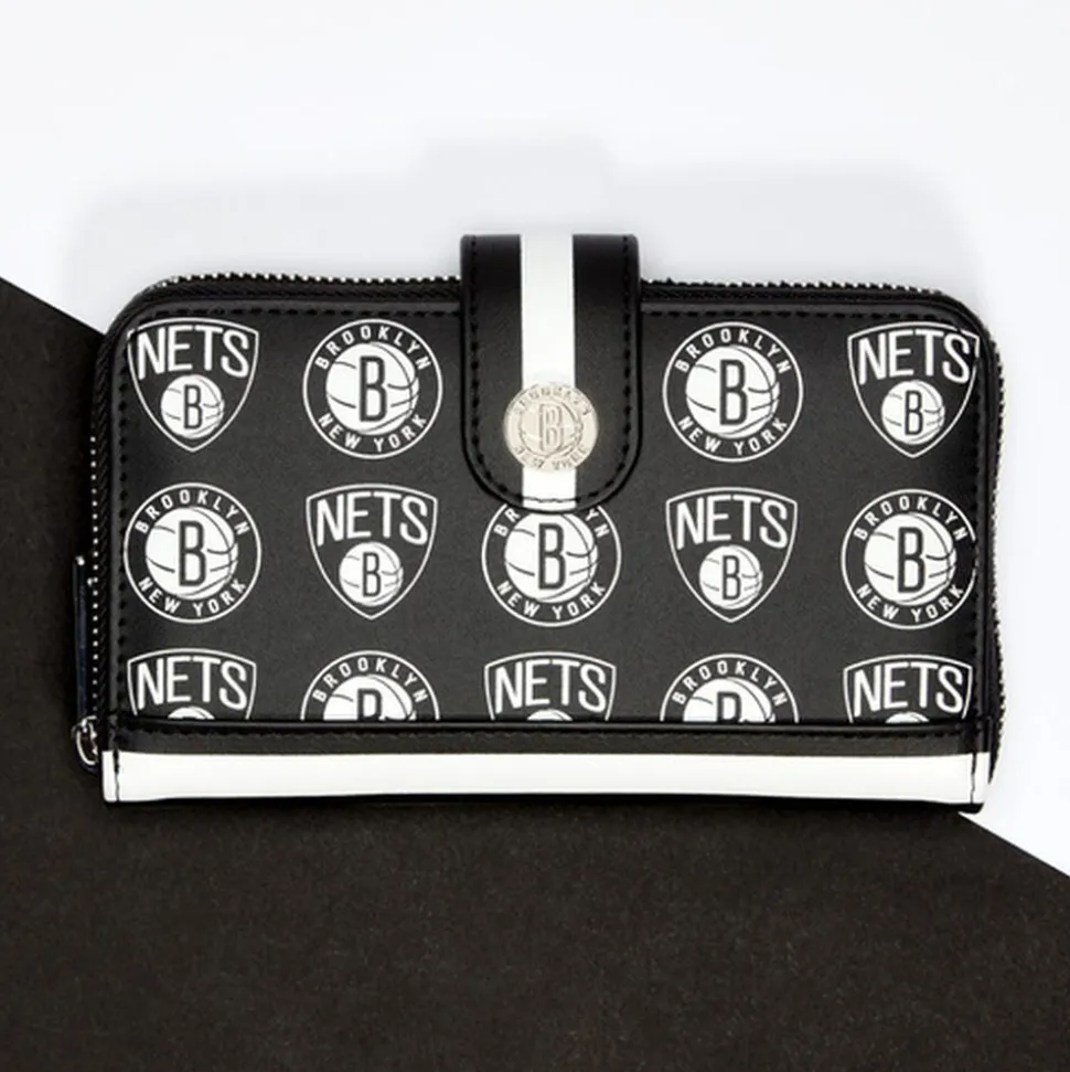 NBA Wallets< Brooklyn Nets Logo Zip Around Wallet