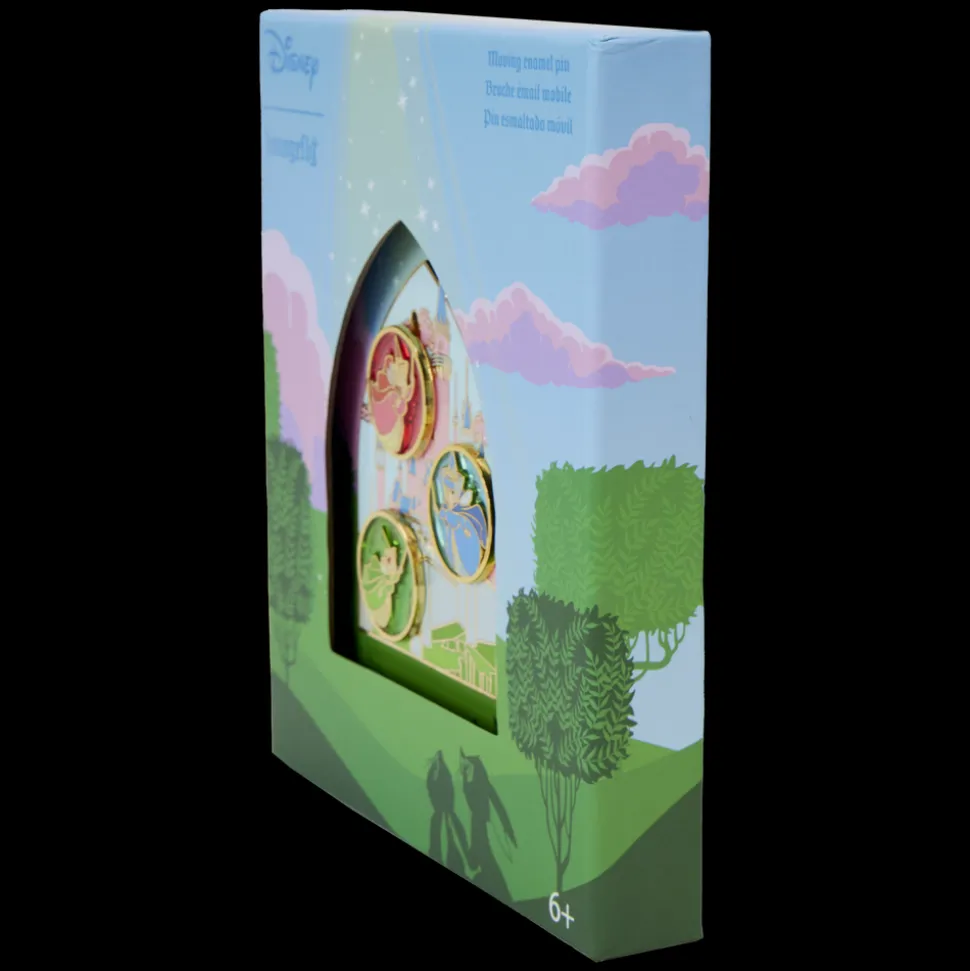 Disney Enamel Pins<Sleeping Beauty Castle Three Good Fairies Stained Glass 3" Collector Box Sliding Pin