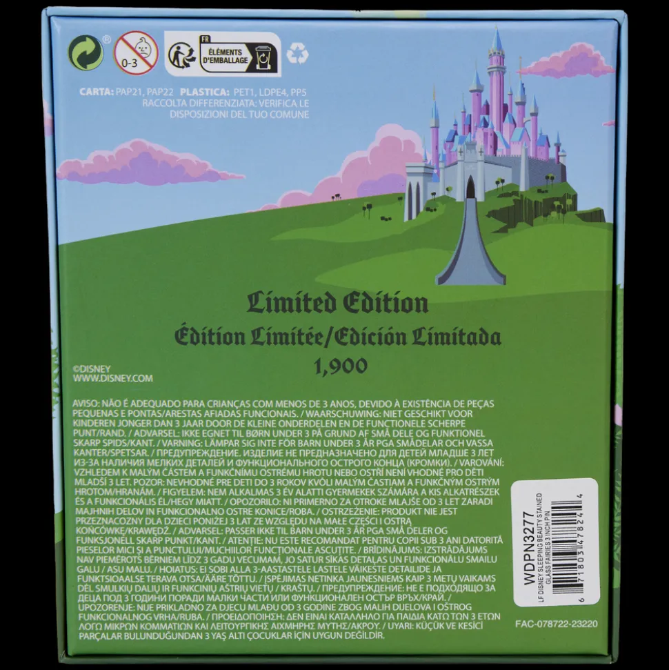 Disney Enamel Pins<Sleeping Beauty Castle Three Good Fairies Stained Glass 3" Collector Box Sliding Pin